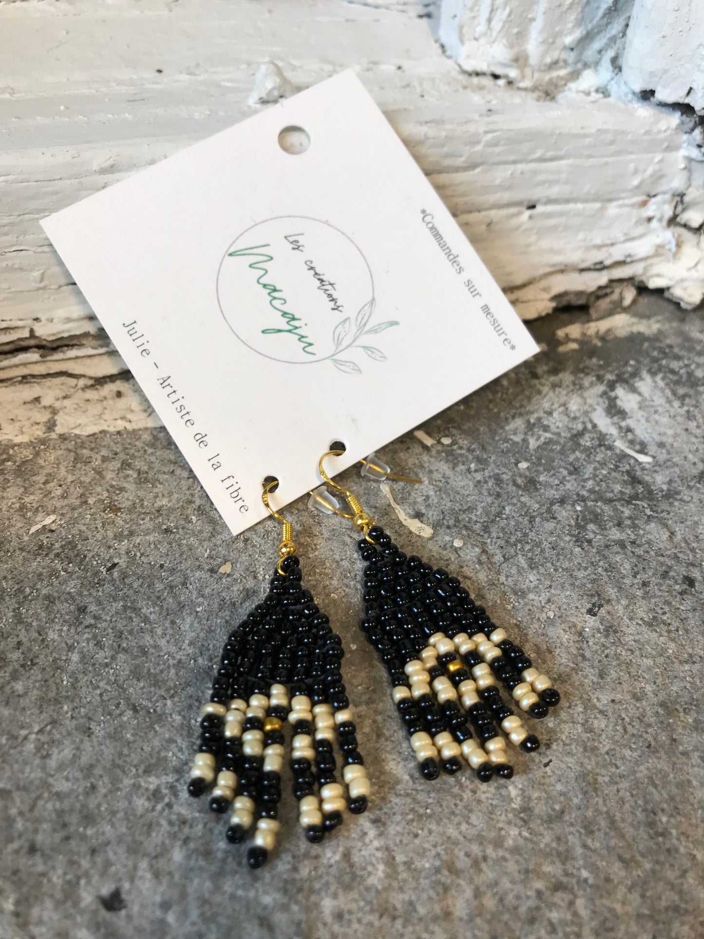 Boucles d'Oreilles LCM Billes Noires & Crèmes