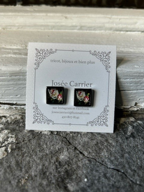 Boucles d'Oreilles JC Carrées Roses #012