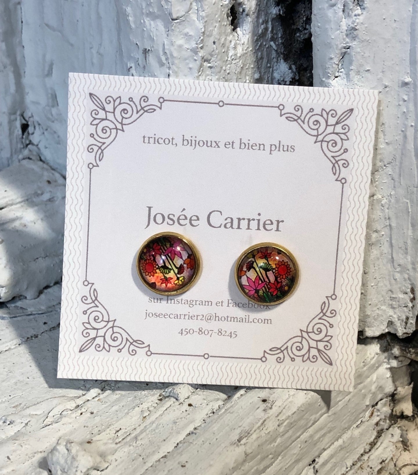 Boucles d'Oreille JC Rondes Dorées Fleurs Naïves #023