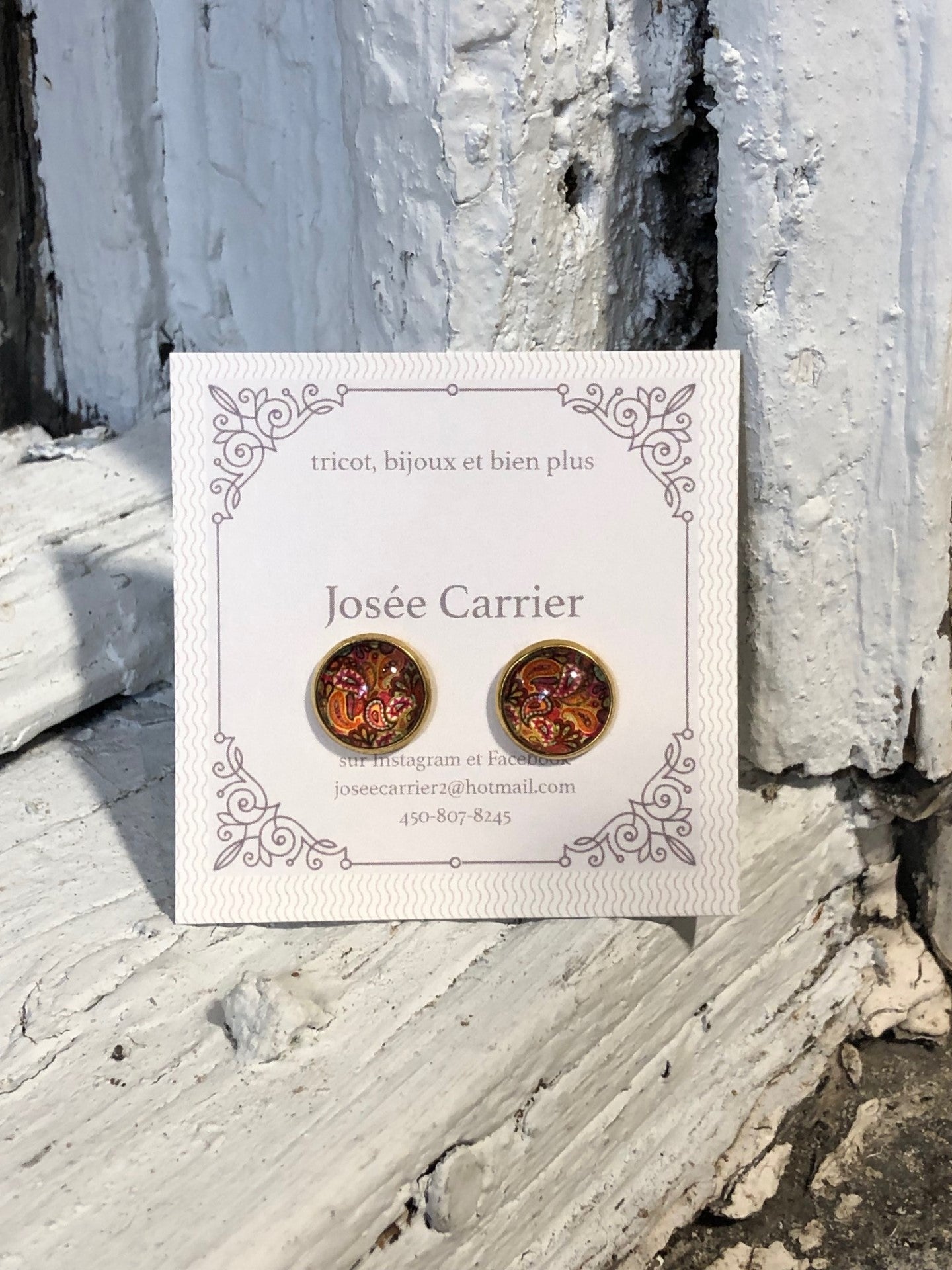 Boucles d'Oreilles JC Rondes Dorées Paisley Rose #020