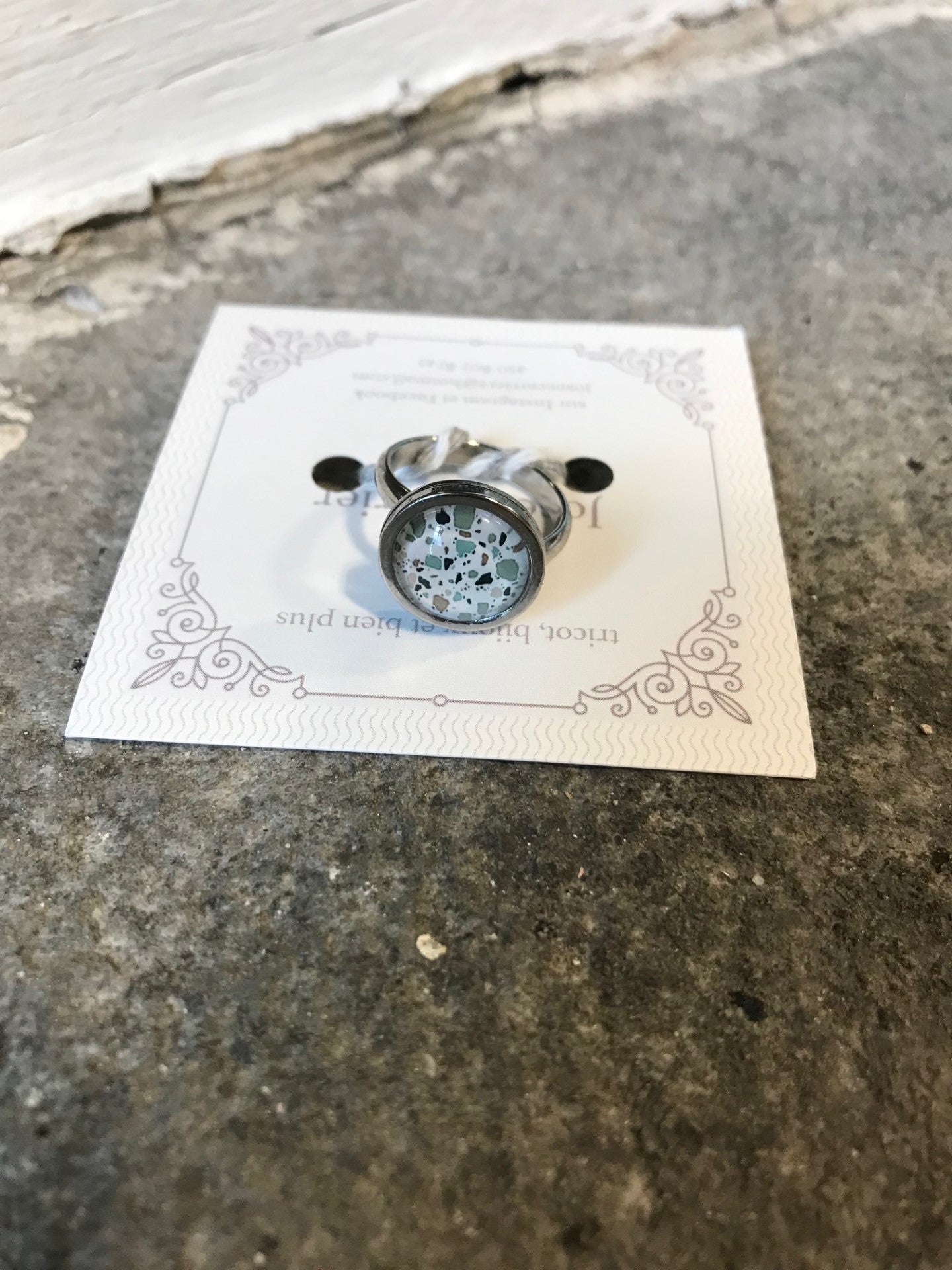 Bague Ronde JC Argent Mosaïque Aqua #014