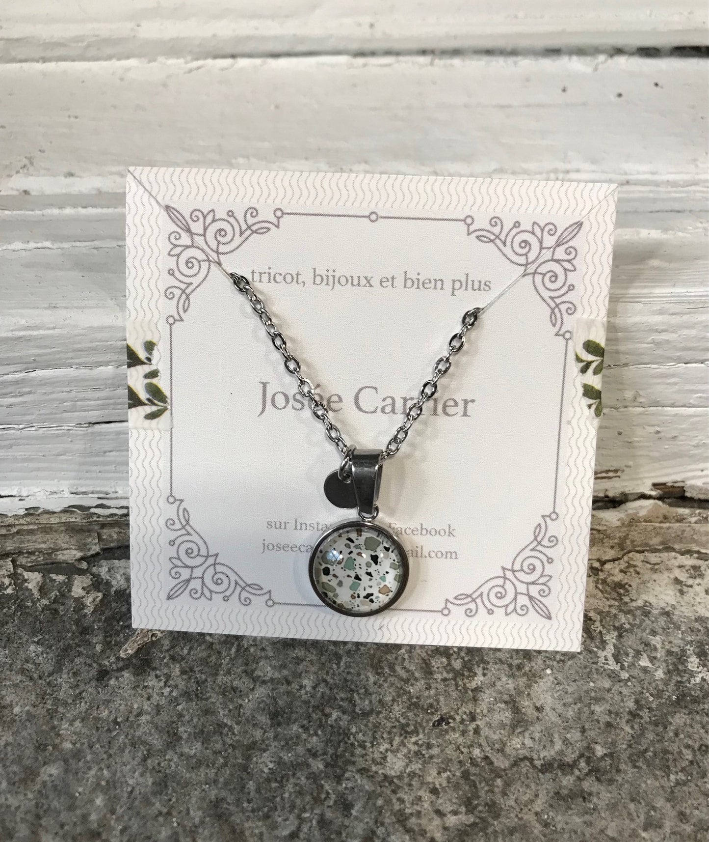 Collier Court JC Argent Mosaïque Aqua #001