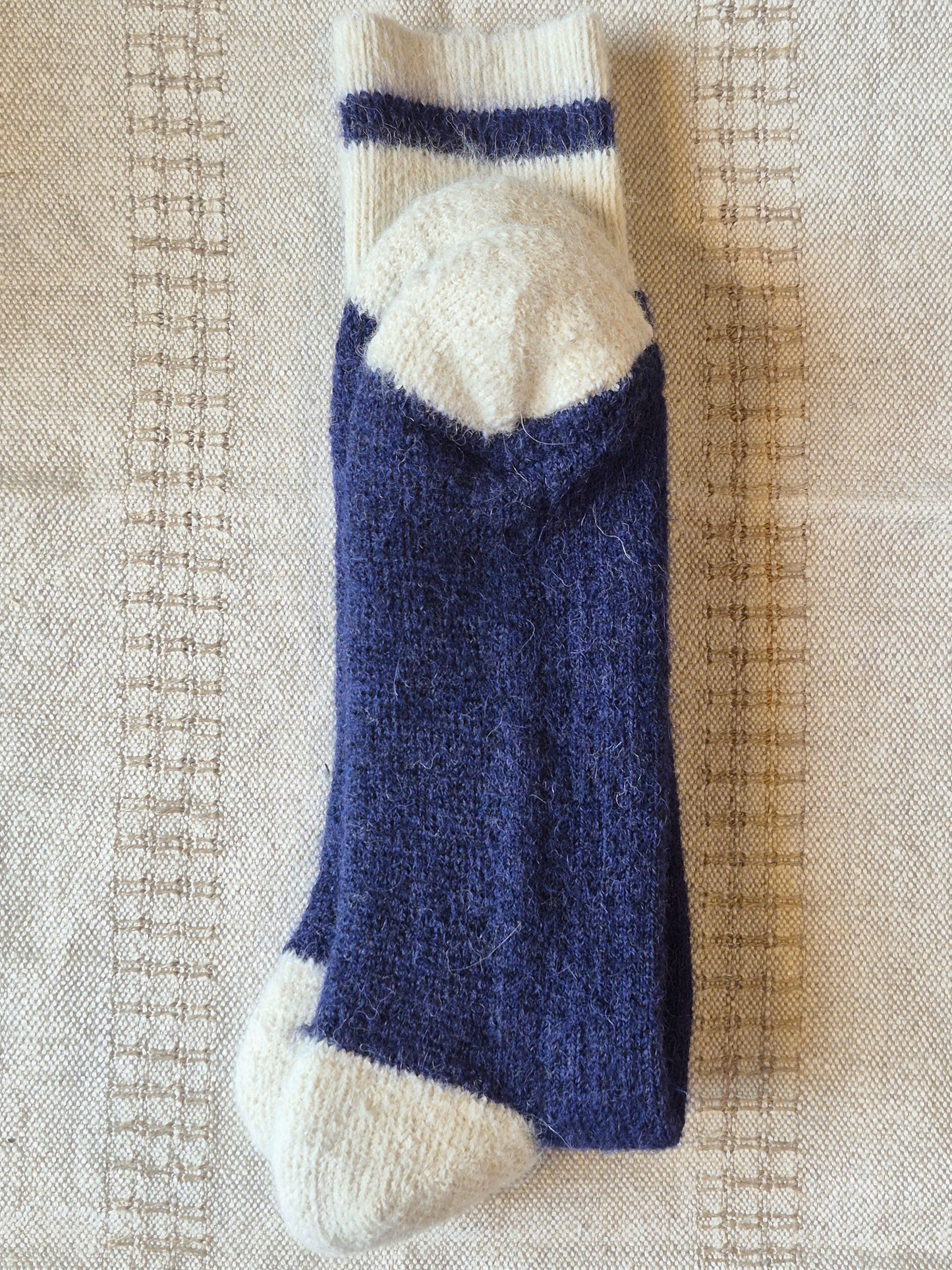 Bas Tradition Bleu & Crème en Alpaga