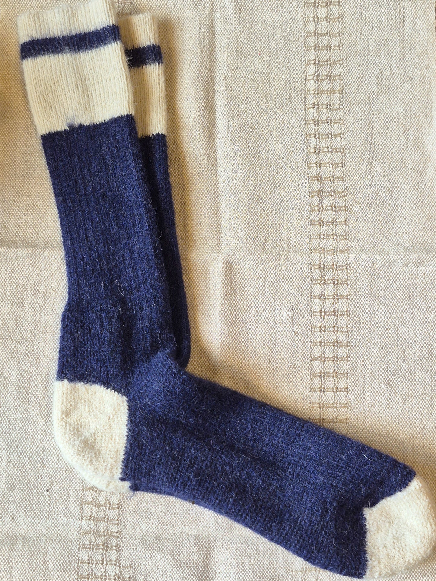 Bas Tradition Bleu & Crème en Alpaga