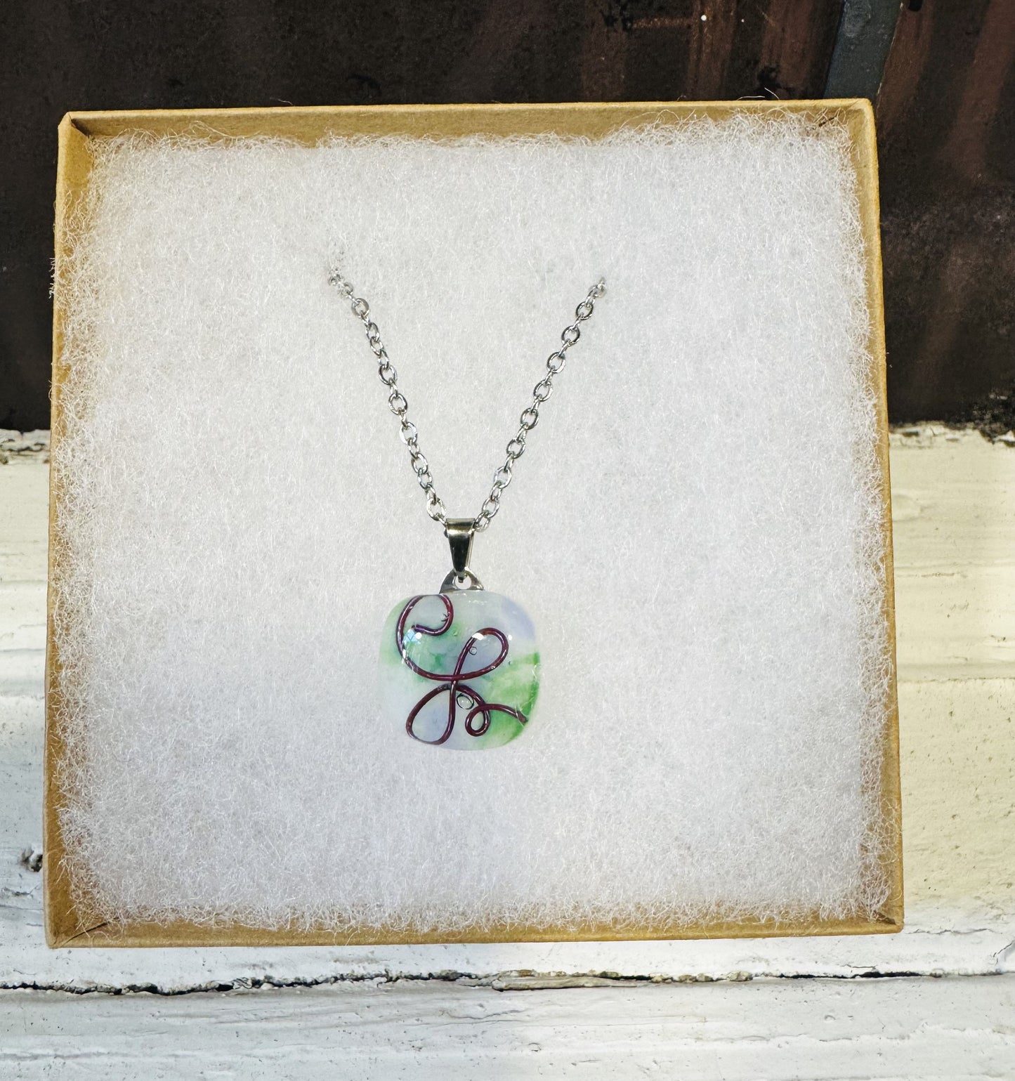 CB Collier Verre Fusion  - Fil de Cuivre