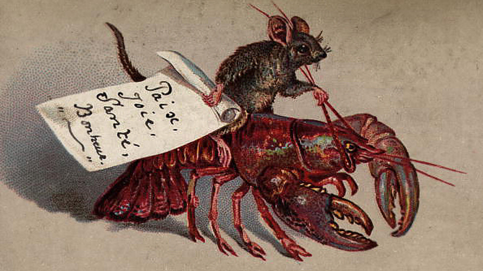 Carte Noël Victorien - Le Homard Et La Souris