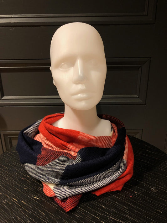 Foulard Infini Large - Carreaux Orange Crème Marine