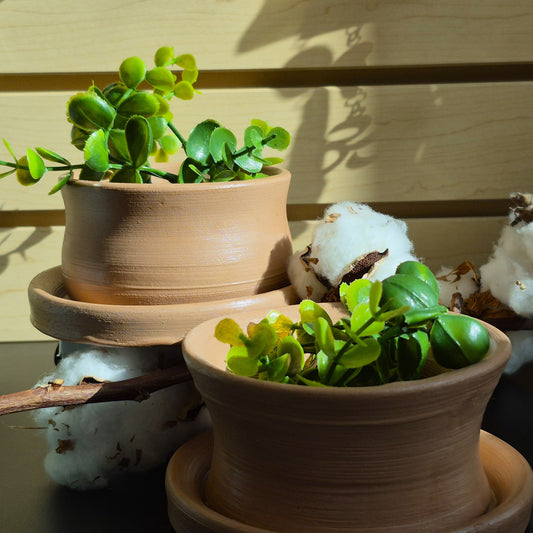 Pot & Soucoupe pour Plante en Argile - Format Moyen