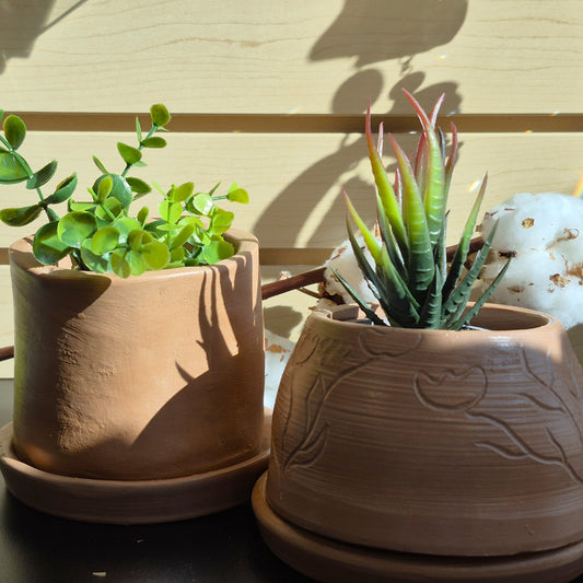 Pot & Soucoupe pour Plante en Argile - Format Grand