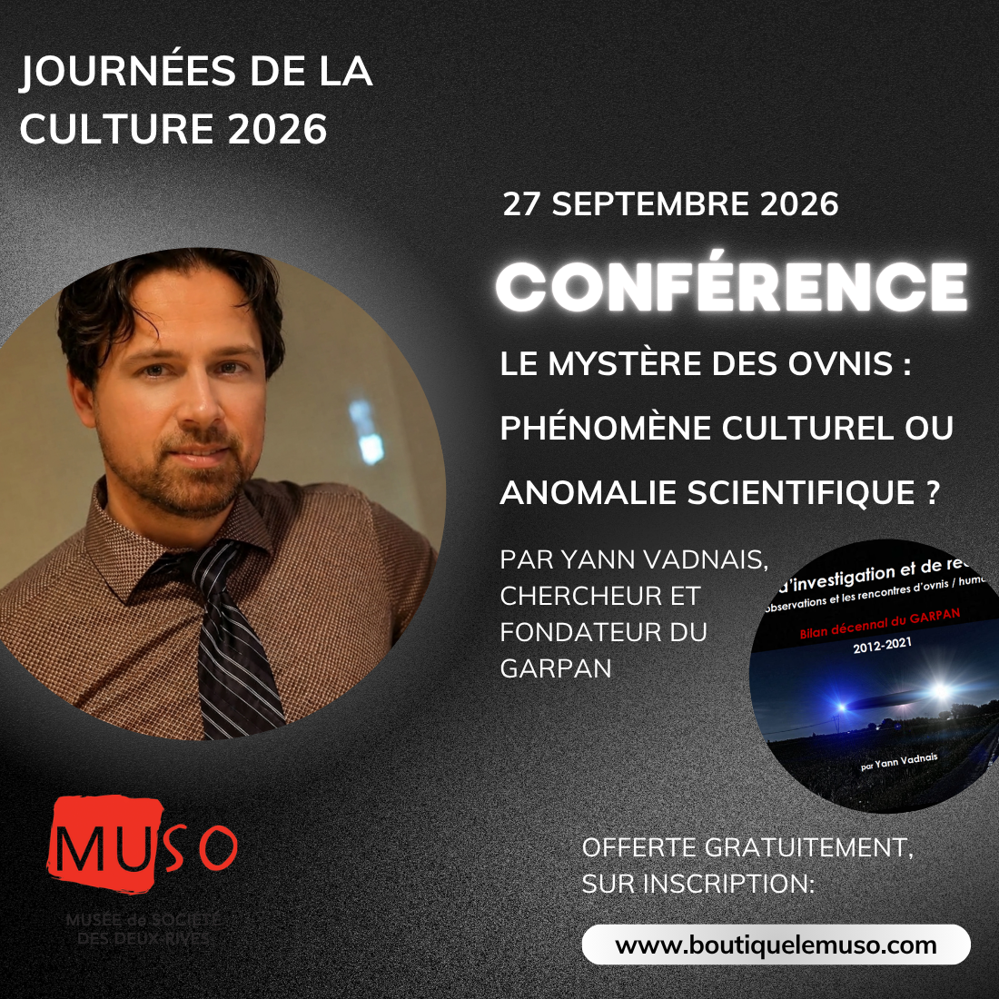 27 Septembre 14h- Conférence: Le mystère des ovnis : phénomène culturel ou énigme scientifique ?